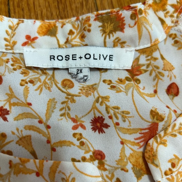 Rose & Olive Womens Button Down 2X Semi-Sheer Flutter Sleeve Floral - Picture 11 of 11